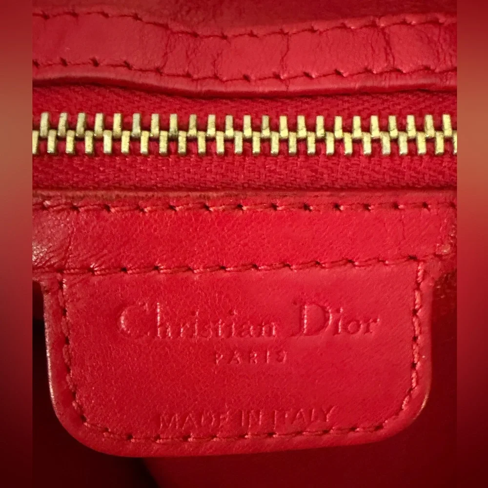 Christian Dior Avenue Woven Leather Tote Red with Gold Tone Hardware